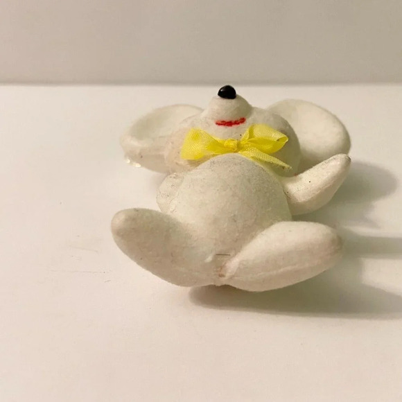 Vintage Flocked Mouse Christmas  Ornament Yellow Bow 3 Inch Tall Figure - Picture 8 of 11